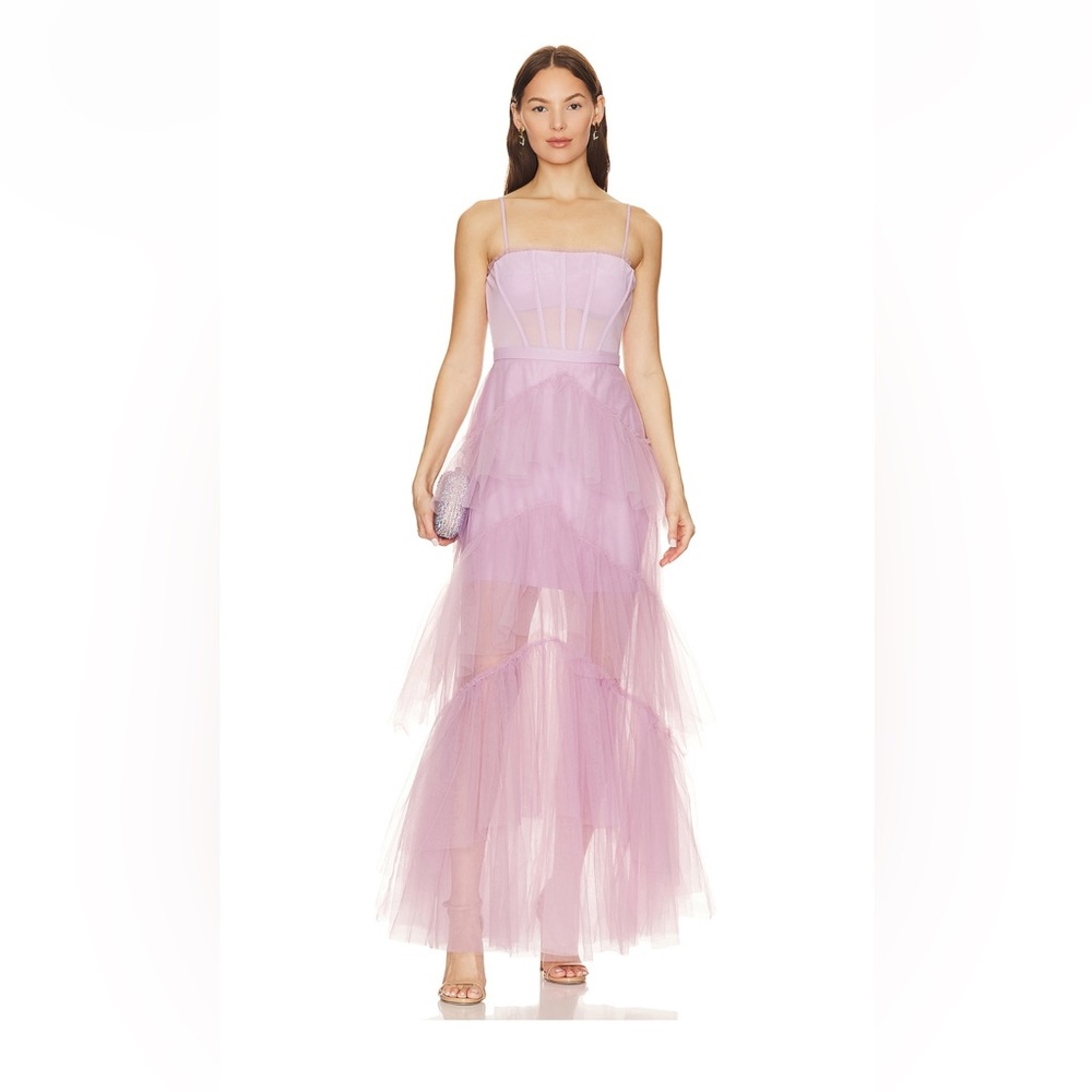 BCBGMAXAZRIA corset tulle gown in orchid